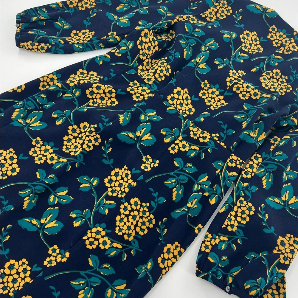 J.Crew Golden floral wrap dress in‎ 365 crepe Navy/Yellow mature office